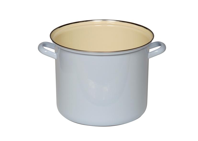 RIESS ENAMELLED PASTEL BLUE POT WITH CHROMED RIM IND 24CM
Item 011423