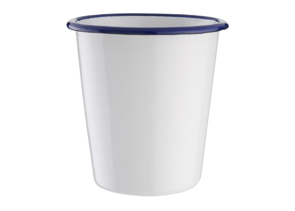 CONICAL COFFEE MUG ENAMELED WHITE BLUE 30CL
Code. 012247