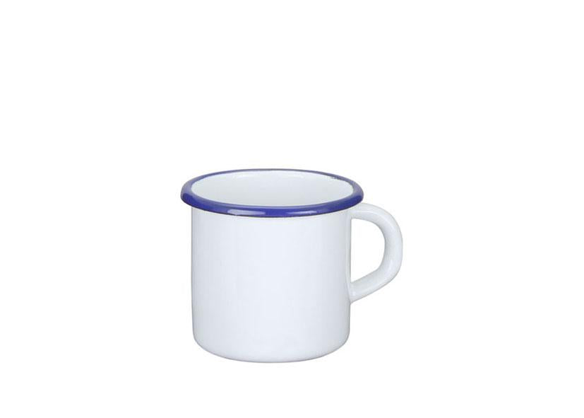 EMAILLETASSE WEISS BLAUER RAND Ø8CM
Art.-Nr. 012250