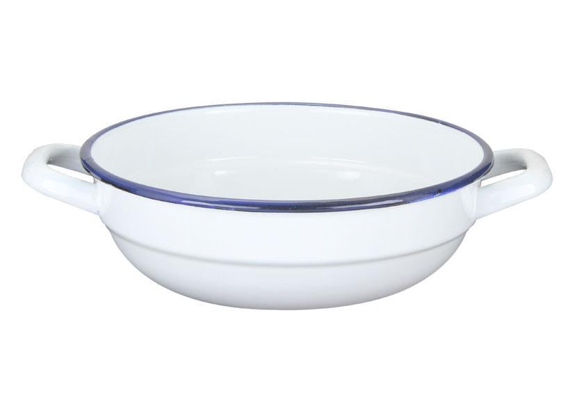 CASSEROLE WITH 2 HANDLES ENAMELED WHITE BLUE Ø24CM
Code 012259