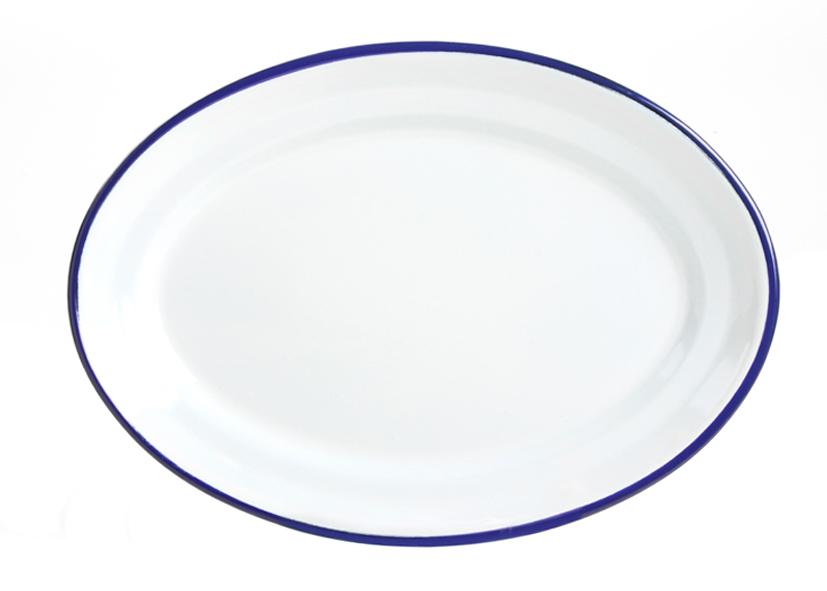PIATTO DA PORTATA OVALE SMALTATO BIANCO BLU 38X28CM Cod. 012272