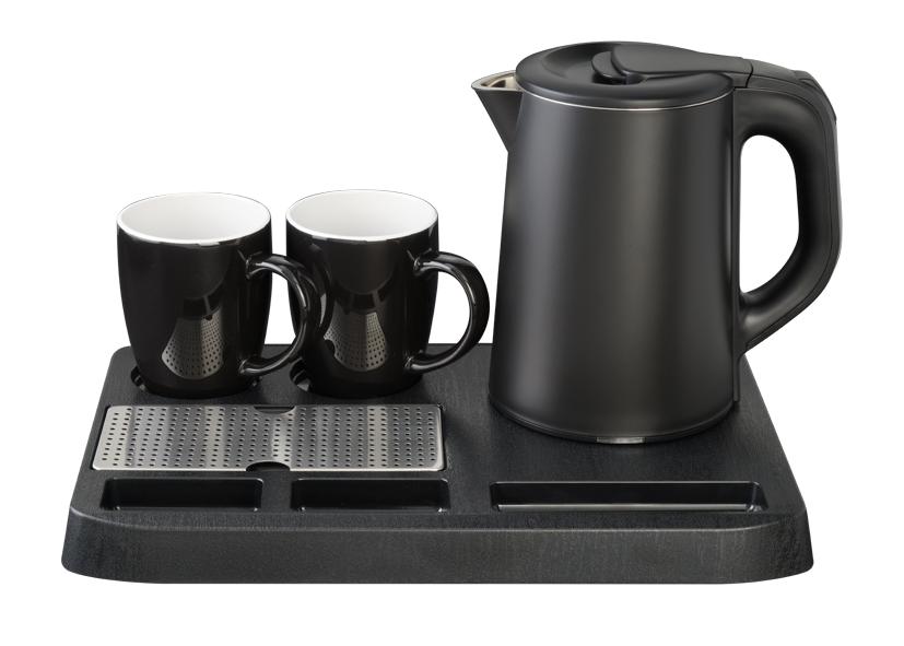 KETTLE SET 0.8L TRAY + 2 CUPS BLACK &