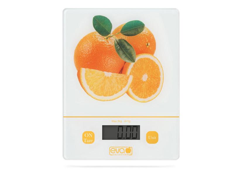 BILANCIA CUCINA DIGITALE VETRO ARANCIA 5KG 1G EVA Cod. 033325