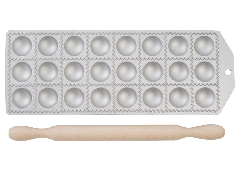 RAVIOLATORE ALLU 24PZ ROTONDI+MATTARELLO 32X12CM
Cod. 040477