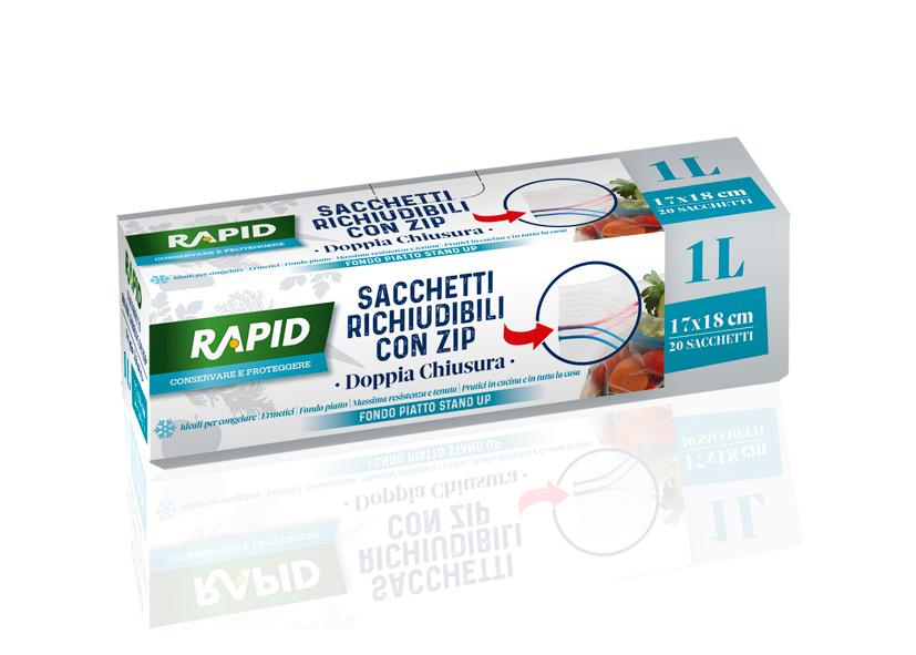 20 SACCHETTI FRIGO CON ZIP 1L 17X18 CM RAPID Cod. 041724