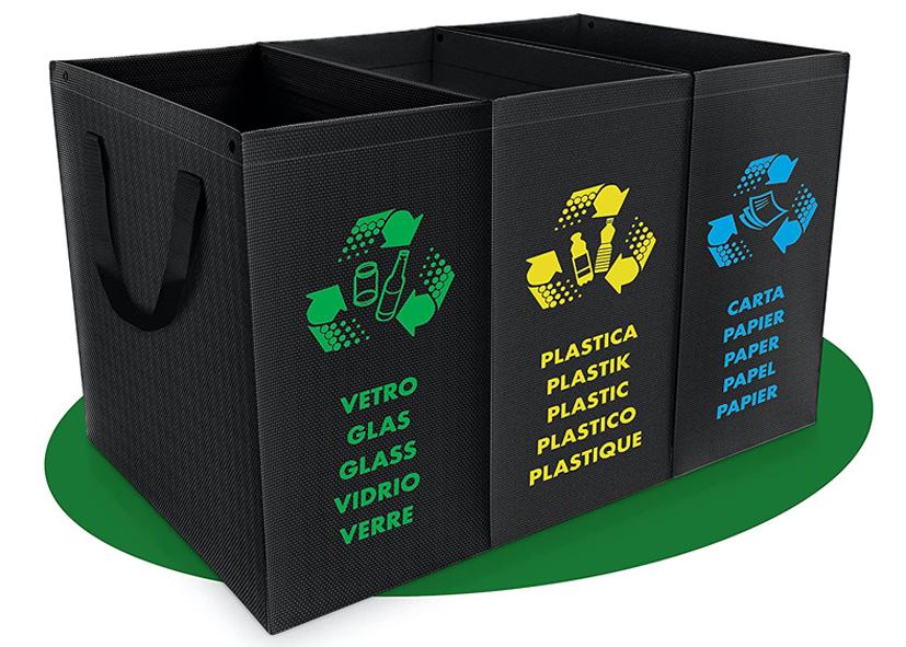 SET 3 BORSE PER RACCOLTA DIFFERENZIATA NERE IN PP Cod. 042590