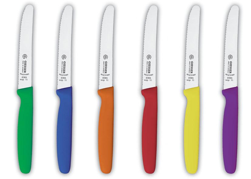 COLTELLO UNIVERSALE COLORI ASSORTITI SEGHETTATO 11CM GIESSER Cod. 053354