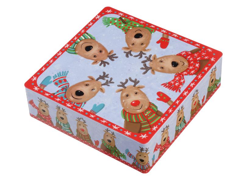 Keksdose quadratisch „XMAS PARTY“ 18.3X18.3X5.5CM GAWOL Art.-Nr. 076207