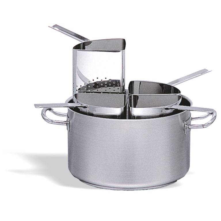 EDELSTAHLKOCHTOPF KOMPLETT MIT 4 PASTA-SIEBEINSÄTZEN 35CM