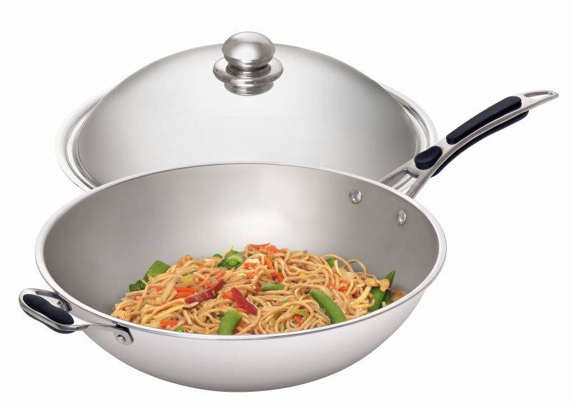 WOK-PFANNE EDELSTAHL MIT GLASDECKEL D. 36 CM