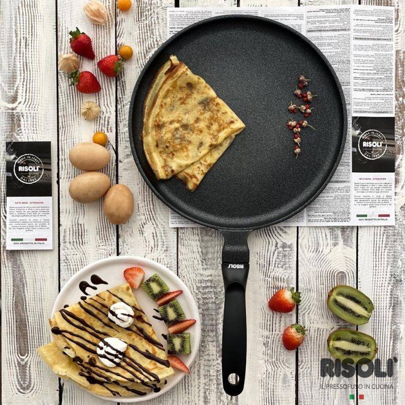 CREPIERE ALLUMINIO MANICO BAKELITE DIAM. 28 CM H 2,3 5 SPESSORE 6.5 MM PER INDUZIONE