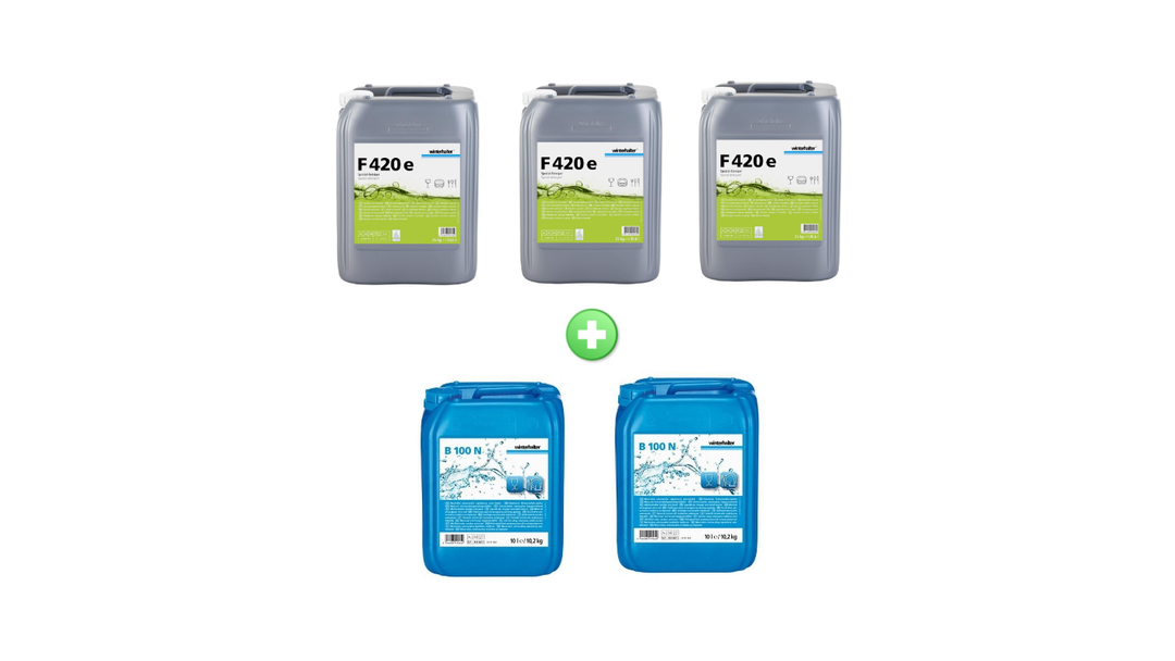 Masterpack 3 Detersivo speciale Winterhalter F420e 25kg + 2 Brillantante universale Winterhalter B100N 10l
