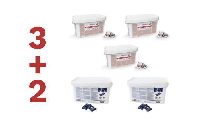 Masterpack (3+2) 56.02.315E – RATIONAL Pastiglia detergente priva di fosfati &amp; Brillantante Rational 150 pastiglie 56.00.562