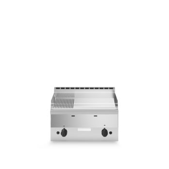 Fry-top a gas con piastra cromata lucida 1/2 liscia e 1/2 rigata Cod. F60/60FTG/CLR/T