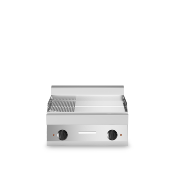 Electric fry-top with polished chrome plate 2/3 smooth 1/3 ribbed Cod. F65/70FTE/CLR/T