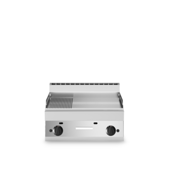 Gas fry-top with 2/3 smooth 1/3 ribbed plate Code F65/70FTG/LR/T