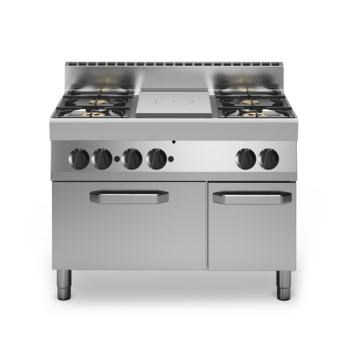 Cucina tuttapiastra a gas, 4 fuochi su forno a gas e armadio neutro Cod. F70/110TPPFGFB/P
