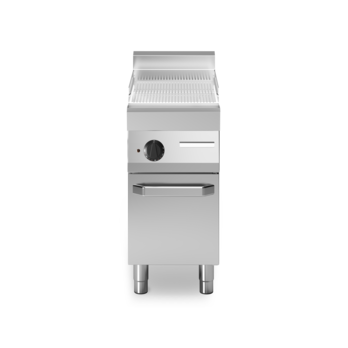 Electric fry-top with polished chrome ribbed plate on cabinet with doors Code F70/40FTE/CR/P
