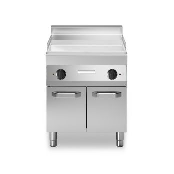 Electric fry-top with polished chrome smooth plate on cabinet with doors Cod. F70/70FTE/CL/P