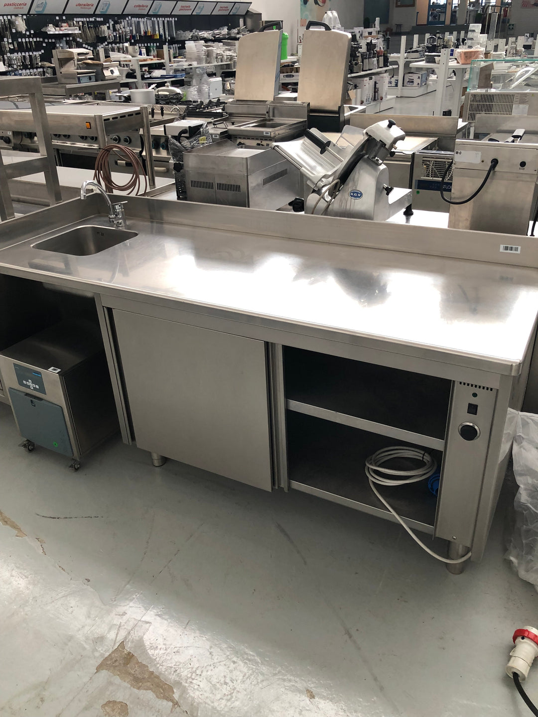 Lavello inox con tavolo caldo usato con alza