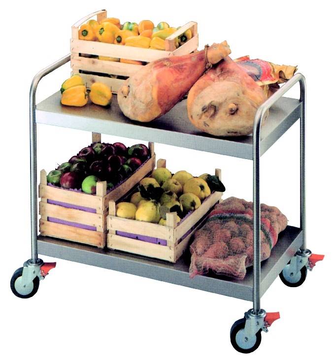 CARRELLO ACCIAIO INOX 2 RIPIANI 1020X575MM CON RUOTE ZINCATE PER TRASPORTI PESANTI