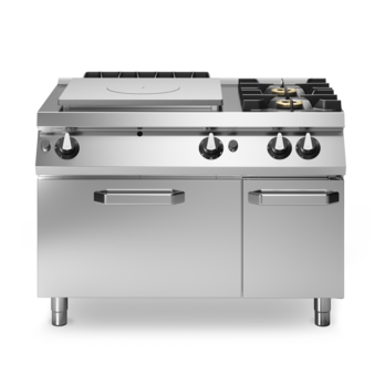 Cucina tuttapiastra gas con 2 fuochi su forno a gas statico e vano neutro con porta Cod. R70/120TPFG