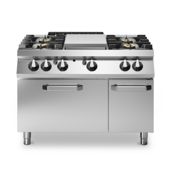Cucina tuttapiastra gas con 4 fuochi su forno a gas statico e vano neutro con porta Cod. R70/120TPPFGF/P