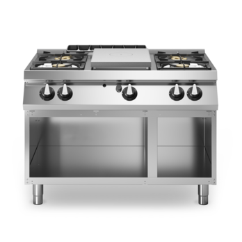 Cucina tuttapiastra gas, 4 fuochi bacinelle smaltate, su vano aperto Cod. R70/120TPPGFB/A