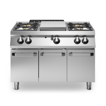 Cucina tuttapiastra gas, 4 fuochi bacinelle smaltate, su vano con porte Cod. R70/120TPPGFB/P