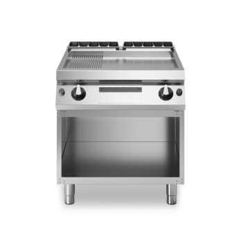 Gas fry top griddle 2/3 smooth 1/3 ribbed on open cabinet Cod. R90/80FTG/LR/A