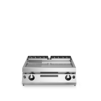 Gas griddle with 2/3 smooth plate and 1/3 ribbed plate, top model Code R70/80FTG/LR/T