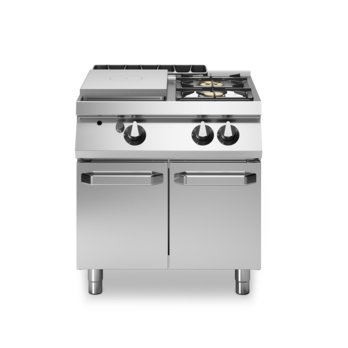 All-plate gas cooktop, 2 burners, enameled basins, on cabinet with doors Code R70/80TPPGFB/P