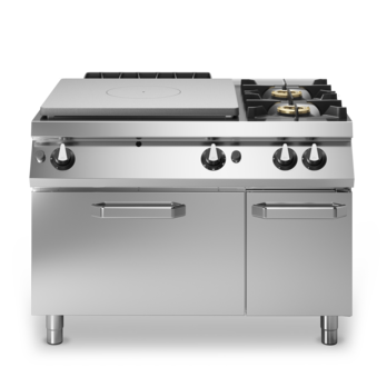 Cucina tuttapiastra gas con 2 fuochi su forno a gas statico e vano neutro con porta Cod. R90/120TPFG
