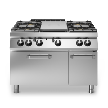 Ganzplatten-Gaskochherd, 4 Brenner mit emaillierten Schalen, mit Gasbackofen Cod. R90/120TPPFGFB/P