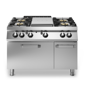 Cucina tuttapiastra gas con 4 fuochi su forno gas statico e vano con porta Cod. R90/120TPPFGF/P