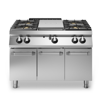 Cucina tuttapiastra gas, 4 fuochi bacinelle smaltate, su vano con porte Cod. R90/120TPPGFB/P