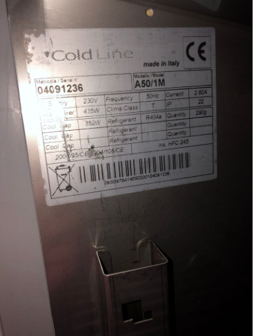 Armadio Refrigerato positivo usato Coldline A50/1M