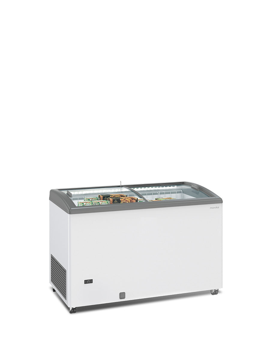 Mondial Sile 400 GTC LED Horizontal curved glass sliding lid freezers
Cod. Sile400GTCLED