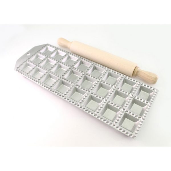 Raviolatore Allu 24Pz Quadrati+Mattarello 27X10Cm. Cod. 040476