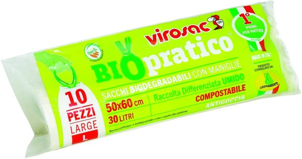 10 Sacchi Rifiuti Biodegradabili+Maniglie 30L 50X60Cm. Cod. 042261