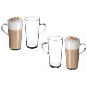 4 Bicchieri Latte Macchiat+Manico 'Carina' Vetro 300M. Cod. 090715