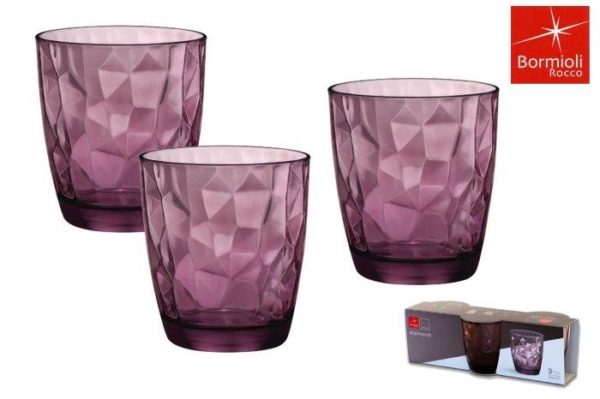3 Bicchieri Acqua 'Diamond Rock Purple' Vetro 300Ml. Cod. 091135